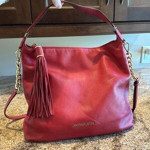 Michael Kors red pebbled leather hobo bag